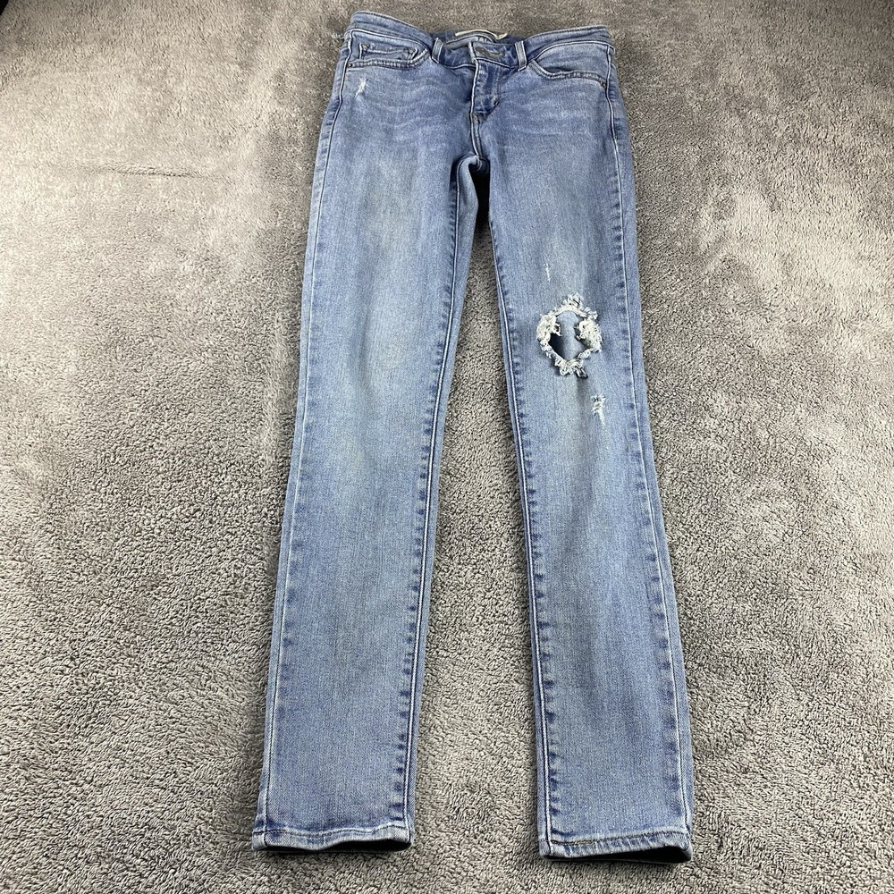 Levis 711 Skinny Jeans Womens 26 Blue Light Wash Low Rise Distressed‎